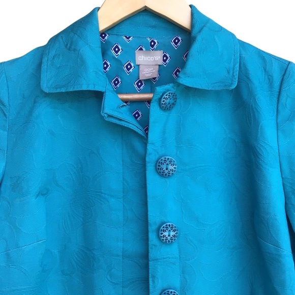 Chico’s Algiers Blue Pleat Back Topper Cotton Jacket New Size 00P US Size 0/2 P - Picture 4 of 7